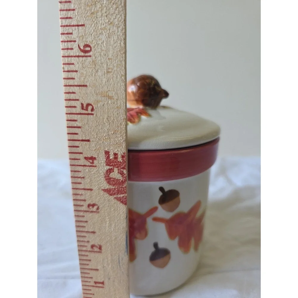 Hallmark Ceramic Acorn Crock Jar With Lid‎ Embossed Fall Oak Leaves Autumn